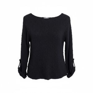 J. Jill Boat Neck Roll Tab Long Sleeve Knit Cotton Pullover Sweater Navy Sz XS